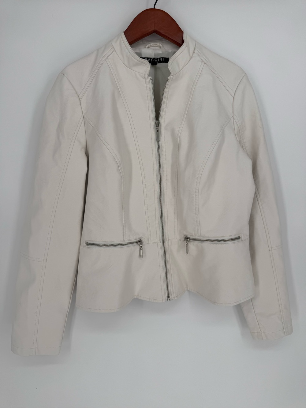 Baccini White Faux Leather Moto Jacket Women’s Medium